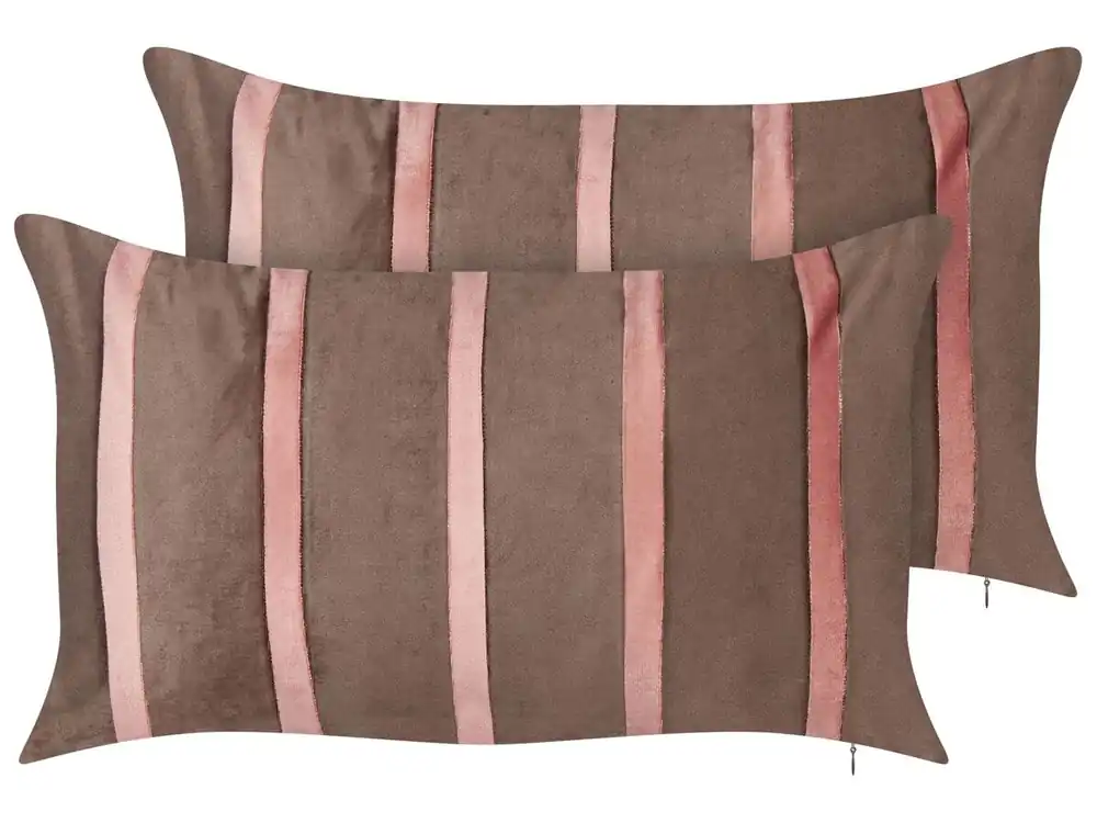 Conjunto de 2 cojines decorativos CRODYLINE Terciopelo 35 x 60 cm Marrón A rayas - Textil