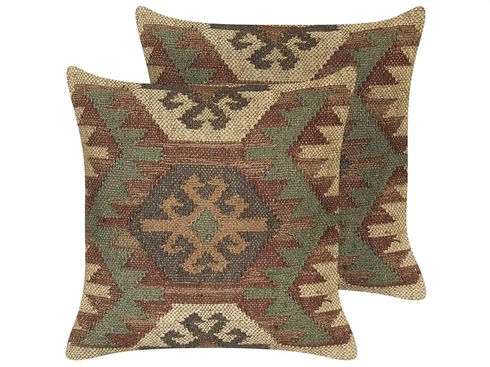 Conjunto de 2 cojines decorativos CUMBUM Yute 45 x 45 cm Marrón Patrón oriental - Textil