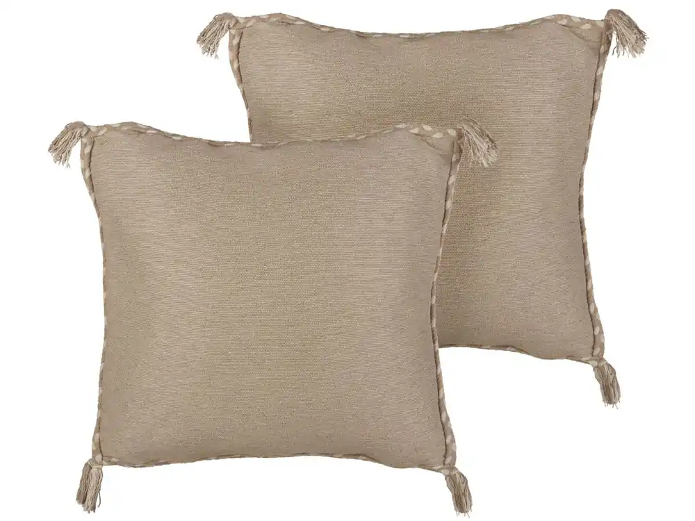 Conjunto de 2 cojines decorativos ERIGERON Yute 45 x 45 cm Beige Liso - Textil