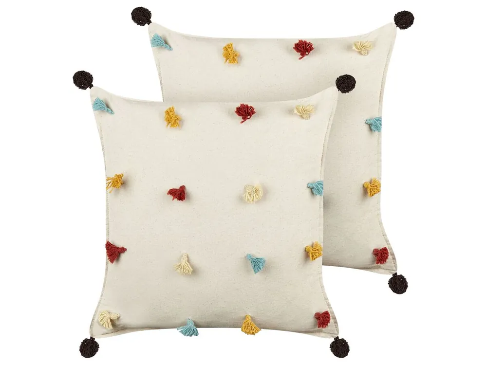 Conjunto de 2 cojines decorativos FUSSEL Algodón 45 x 45 cm Beige claro - Textil