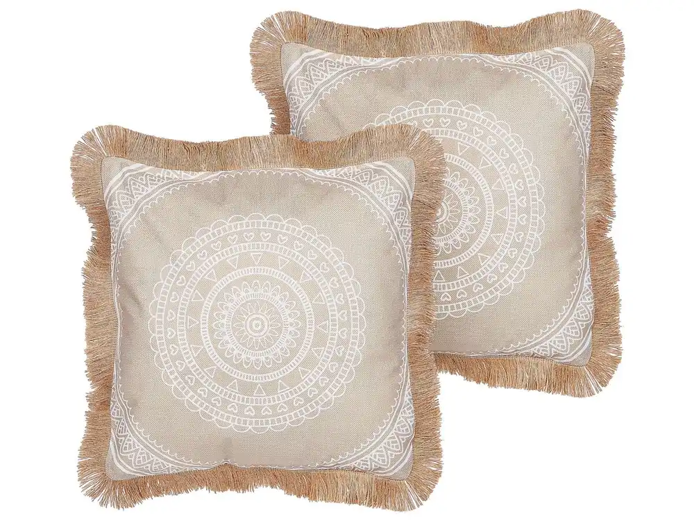 Conjunto de 2 cojines decorativos GERANIUM 45 x 45 cm Beige Patrón oriental - Textil