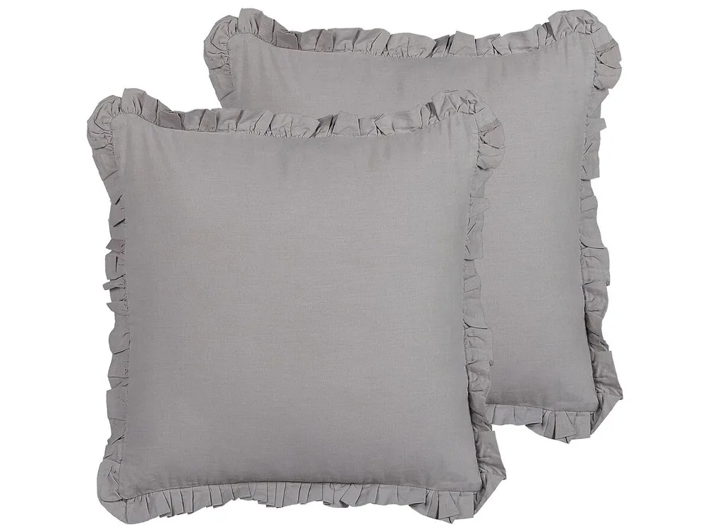 Conjunto de 2 cojines decorativos GLABRA Lino 45 x 45 cm Gris Liso - Textil