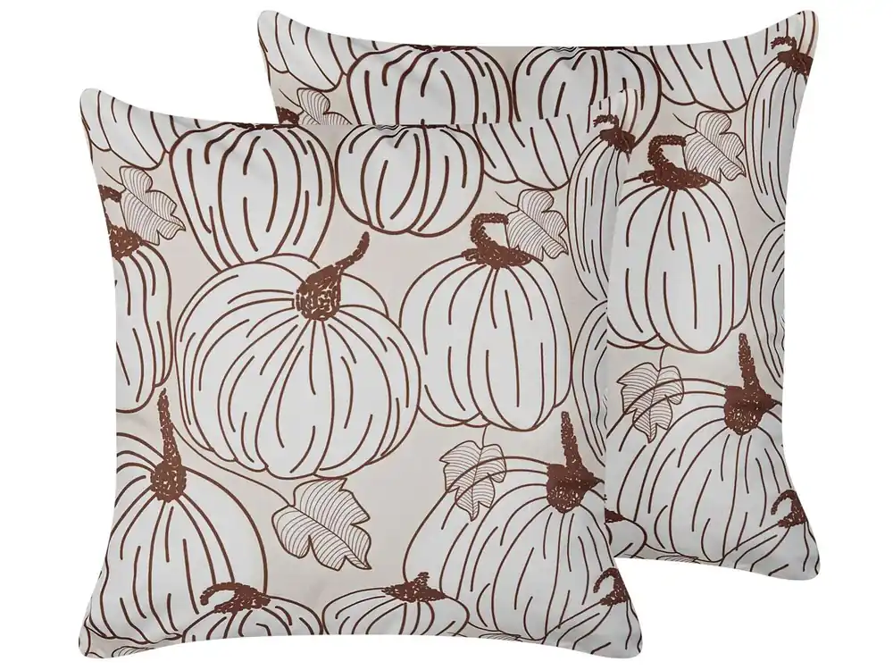 Conjunto de 2 cojines decorativos GOURD Terciopelo 45 x 45 cm Beige Patrón de plantas - Textil