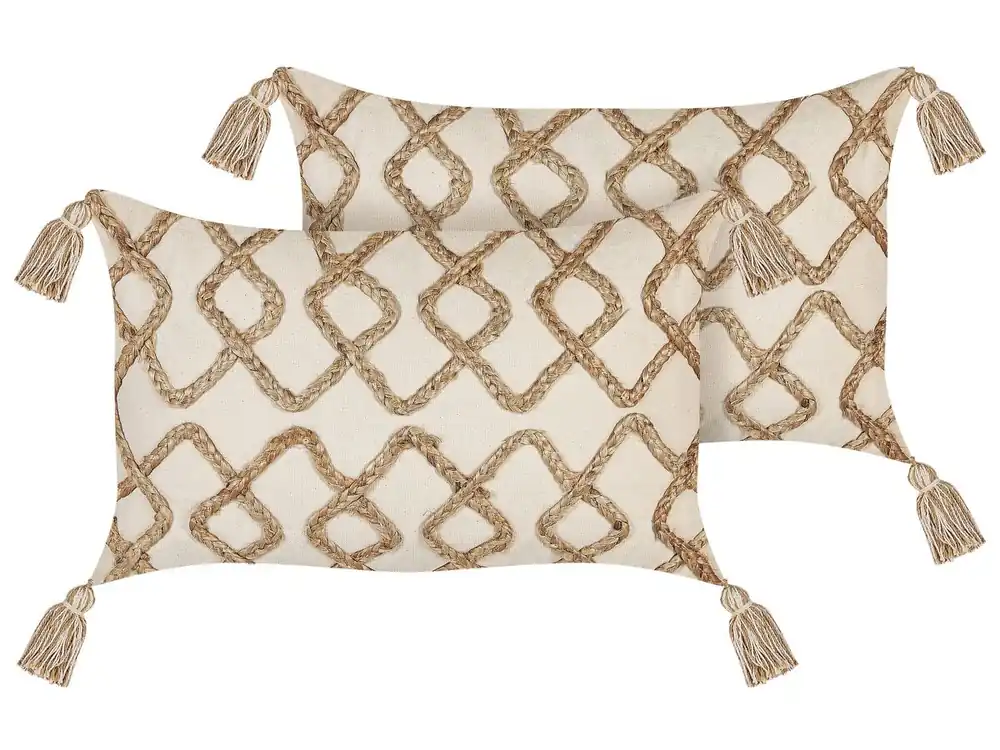 Conjunto de 2 cojines decorativos INCANA Algodón 30 x 50 cm Beige Patrón geométrico - Textil