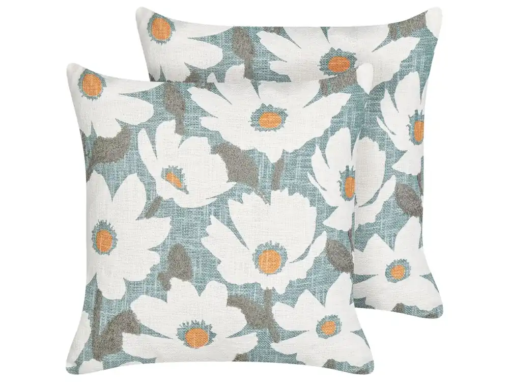 Conjunto de 2 cojines decorativos JATROPHA Algodón 45 x 45 cm Azul claro Patrón floral - Textil