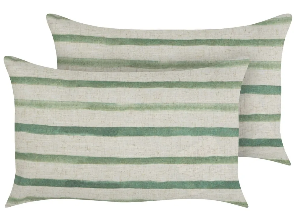Conjunto de 2 cojines decorativos KAFRA 30 x 50 cm Verde A rayas - Textil