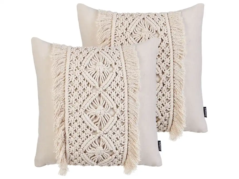 Conjunto de 2 cojines decorativos KALAM Algodón 45 x 45 cm Beige claro Patrón geométrico - Textil