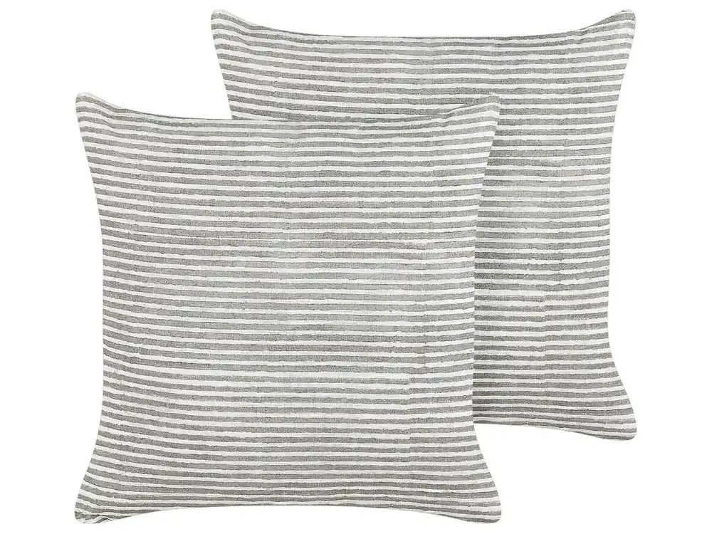 Conjunto de 2 cojines decorativos KANPAS Lino 50 x 50 cm Gris A rayas - Textil