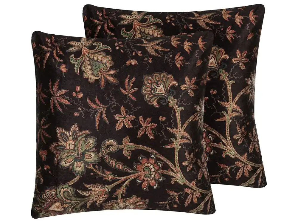Conjunto de 2 cojines decorativos KARUR Algodón 45 x 45 cm Marrón Patrón floral - Textil