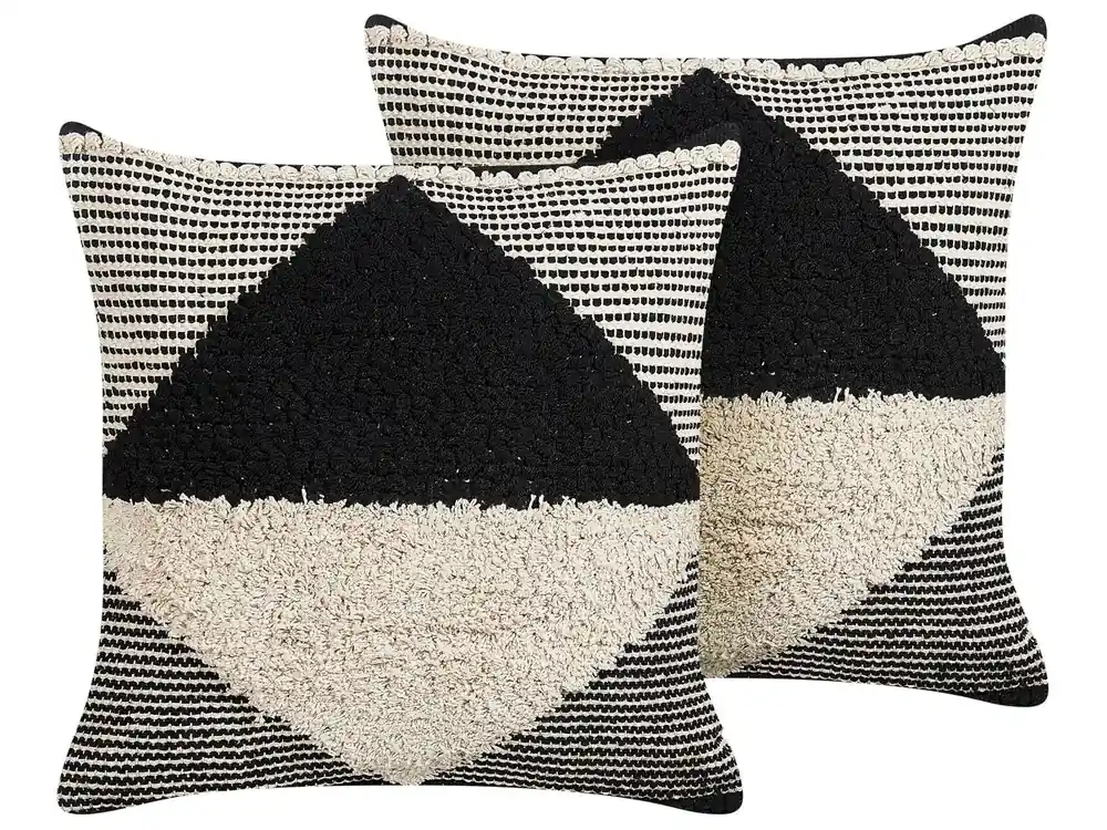 Conjunto de 2 cojines decorativos KHORA Algodón 50 x 50 cm Negro Patrón geométrico - Textil