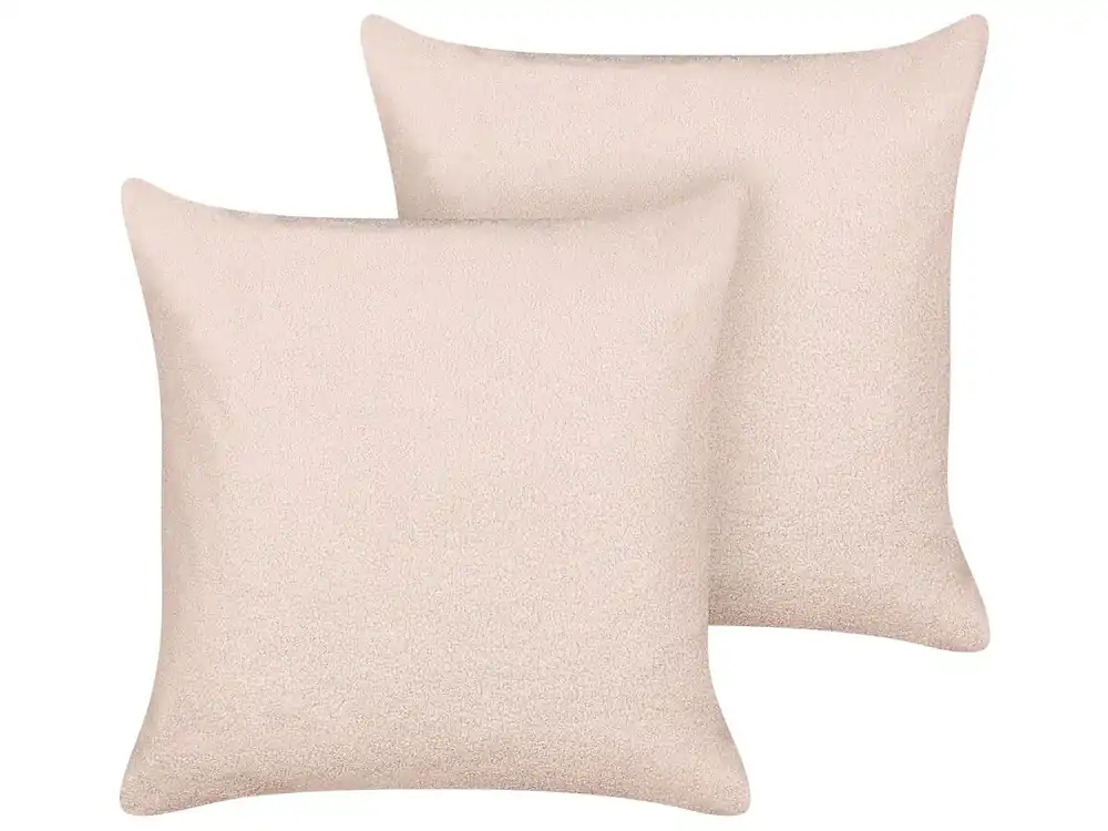 Conjunto de 2 cojines decorativos LEUZEA Bouclé 45 x 45 cm Rosa pastel Liso - Textil