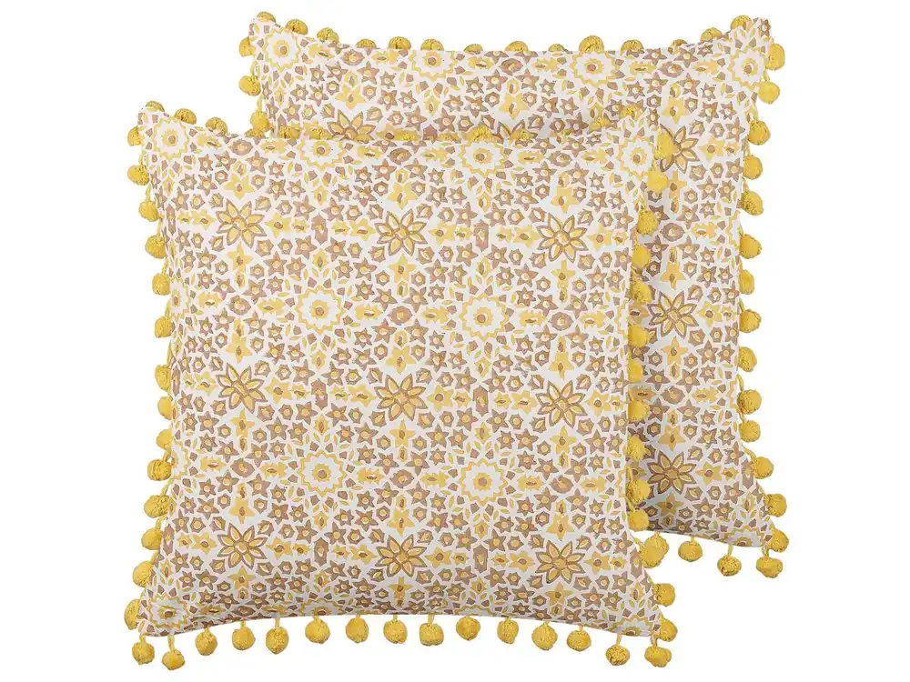 Conjunto de 2 cojines decorativos LYCROIS Algodón 45 x 45 cm Amarillo Patrón floral - Textil
