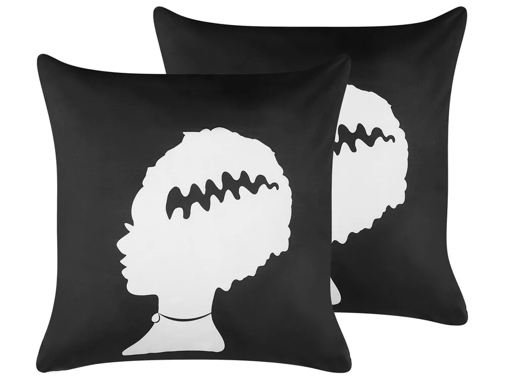 Conjunto de 2 cojines decorativos MANDEVILLA Terciopelo 45 x 45 cm Negro Patrón abstracto - Textil