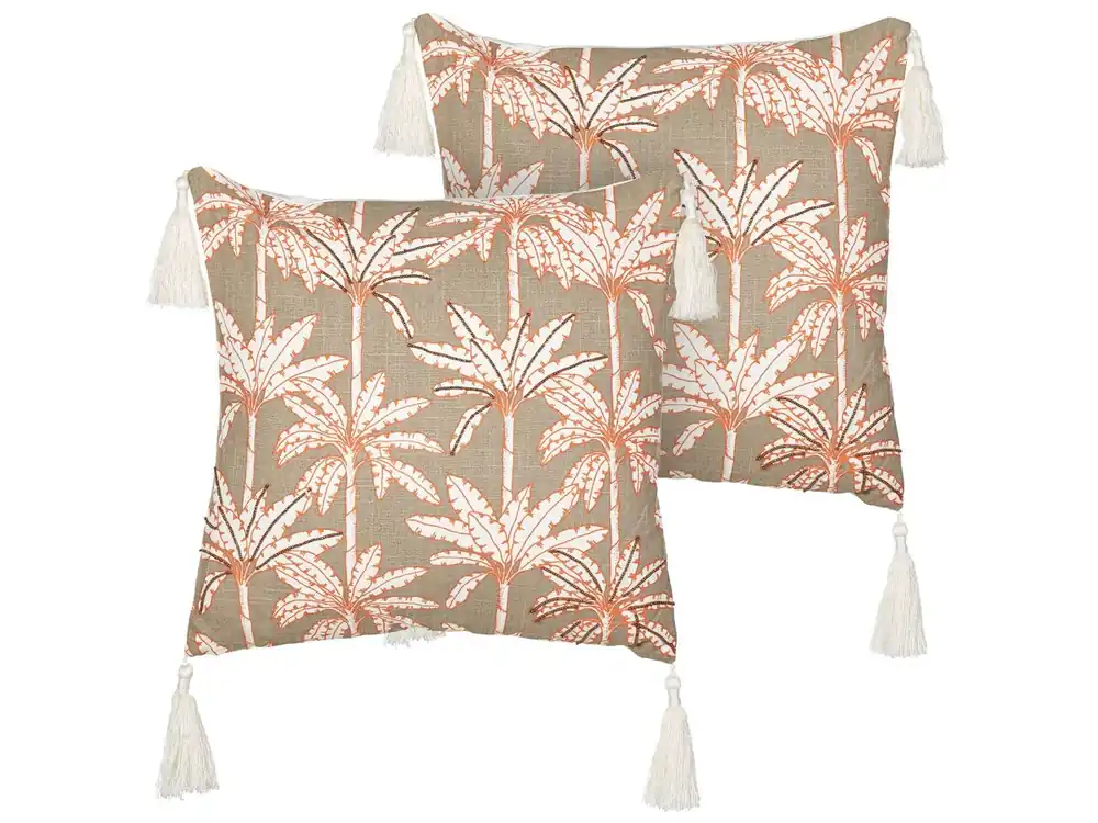 Conjunto de 2 cojines decorativos MELOBESIA Algodón 45 x 45 cm Multicolor Patrón de plantas - Textil