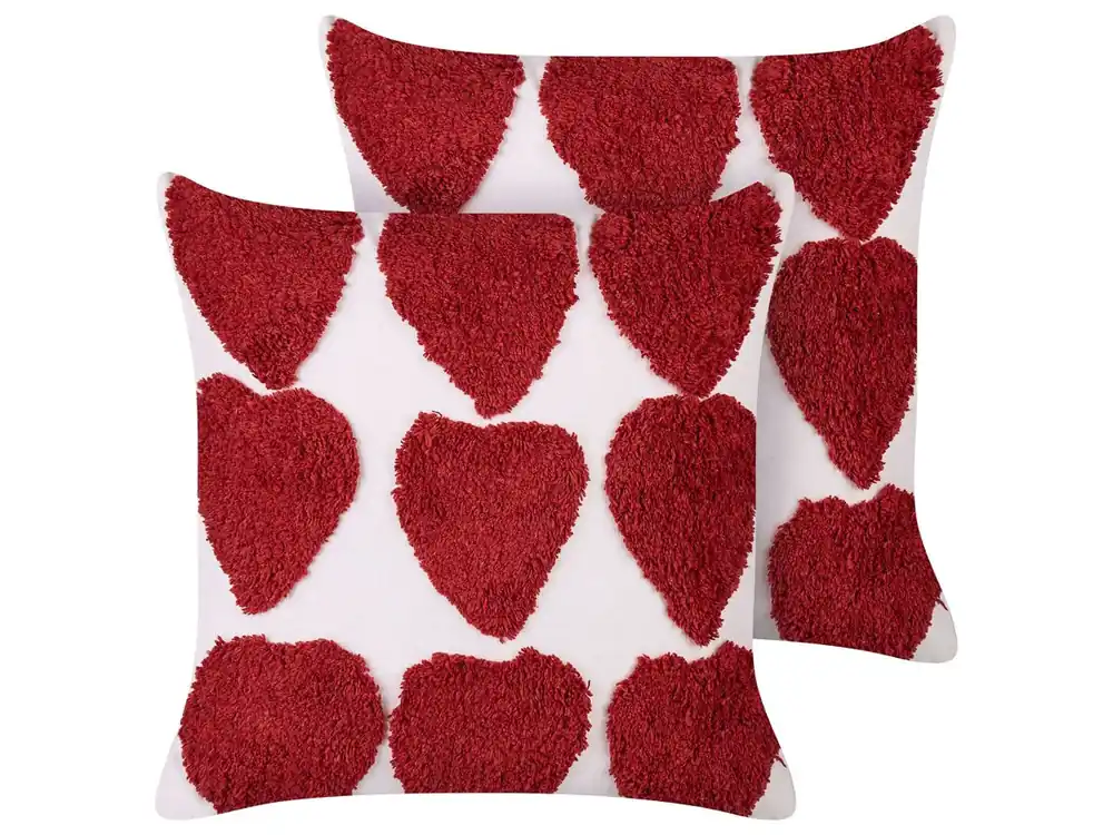 Conjunto de 2 cojines decorativos MINGORA Algodón 45 x 45 cm Rojo Patrón de corazones - Textil