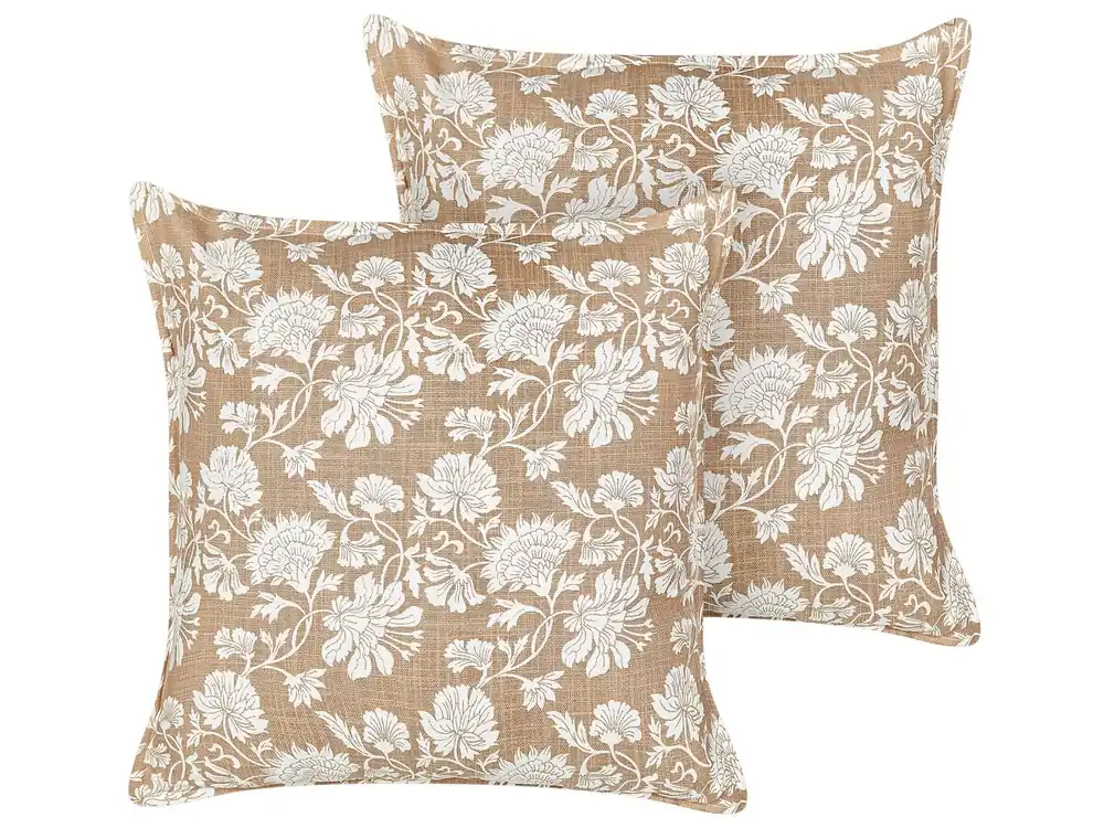 Conjunto de 2 cojines decorativos NOTELEA Algodón 45 x 45 cm Beige Patrón floral - Textil
