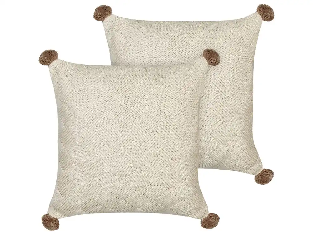 Conjunto de 2 cojines decorativos OBERONIA Algodón 45 x 45 cm Beige Liso - Textil