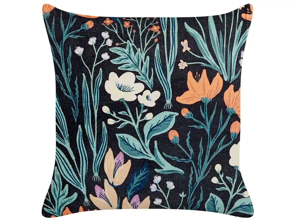 Cojín decorativo OSMUNDA Terciopelo 45 x 45 cm Negro Patrón floral - Textil