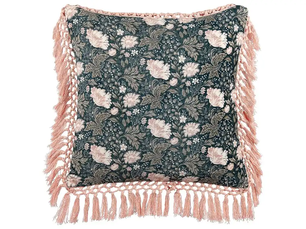 Cojín decorativo PARROTIA Terciopelo 45 x 45 cm Verde azulado Patrón floral - Textil