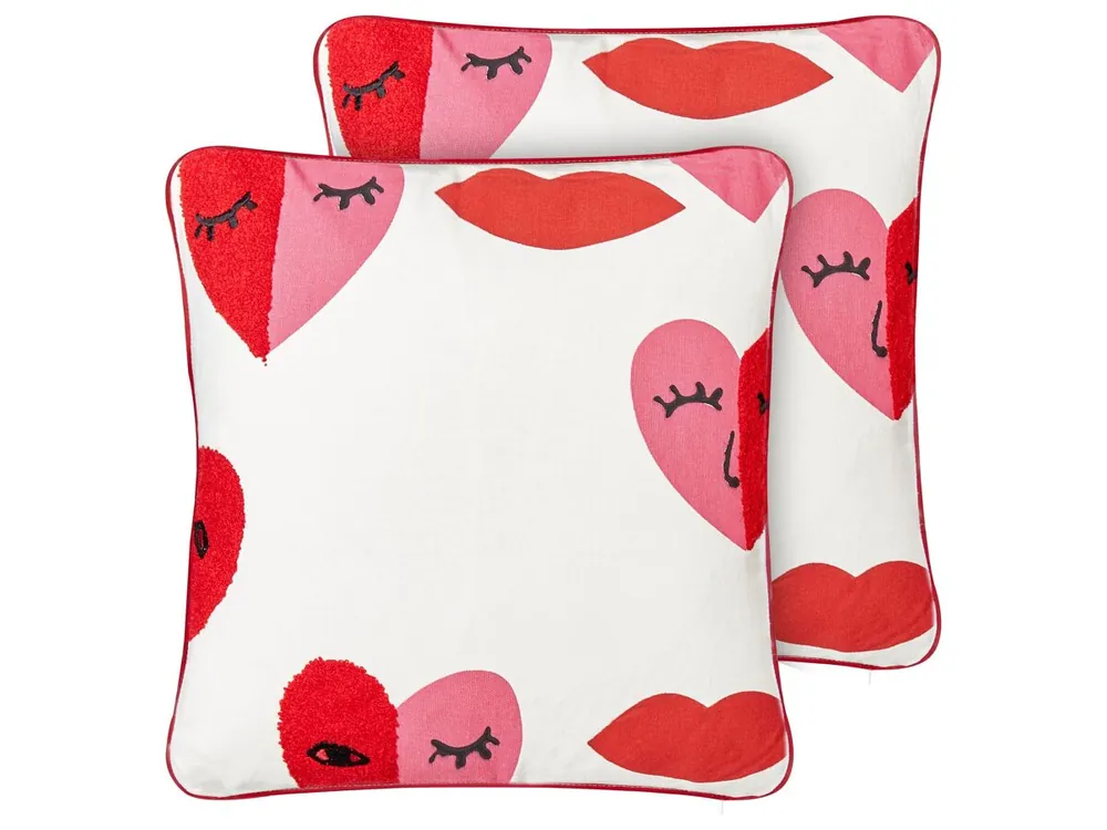 Conjunto de 2 cojines decorativos PERIWINKLE Algodón 45 x 45 cm Blanco Patrón de corazones - Textil