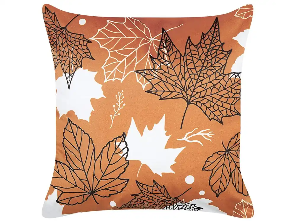 Cojín decorativo POINSETTIA Terciopelo 45 x 45 cm Naranja Patrón de plantas - Textil