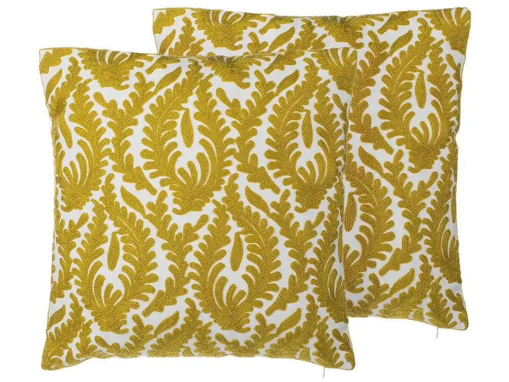 Conjunto de 2 cojines decorativos PRIMULA Algodón 45 x 45 cm Mostaza Ikat - Textil