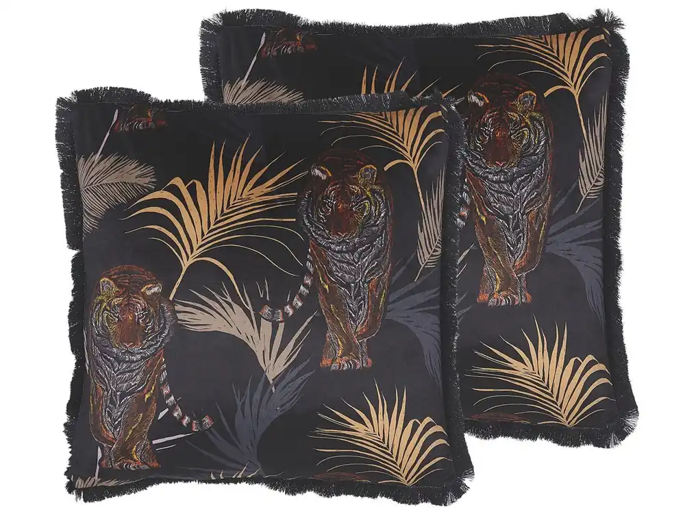Conjunto de 2 cojines decorativos RAMTEK Terciopelo 45 x 45 cm Negro Patrón animal - Textil
