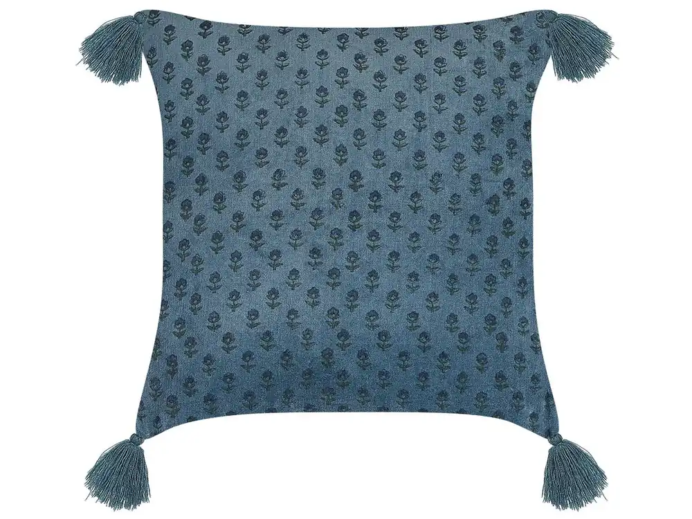 Cojín decorativo RIBES Terciopelo 45 x 45 cm Azul oscuro Patrón floral - Textil