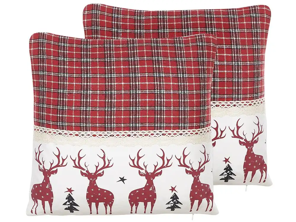 Conjunto de 2 cojines decorativos ROBBIE 45 x 45 cm Rojo Patrón navideño - Textil
