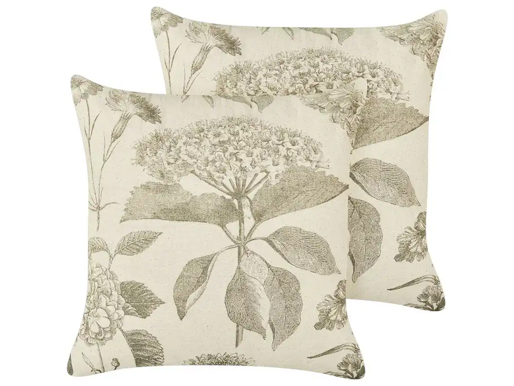 Conjunto de 2 cojines decorativos ROSEMARY Algodón 45 x 45 cm Verde oliva Patrón floral - Textil