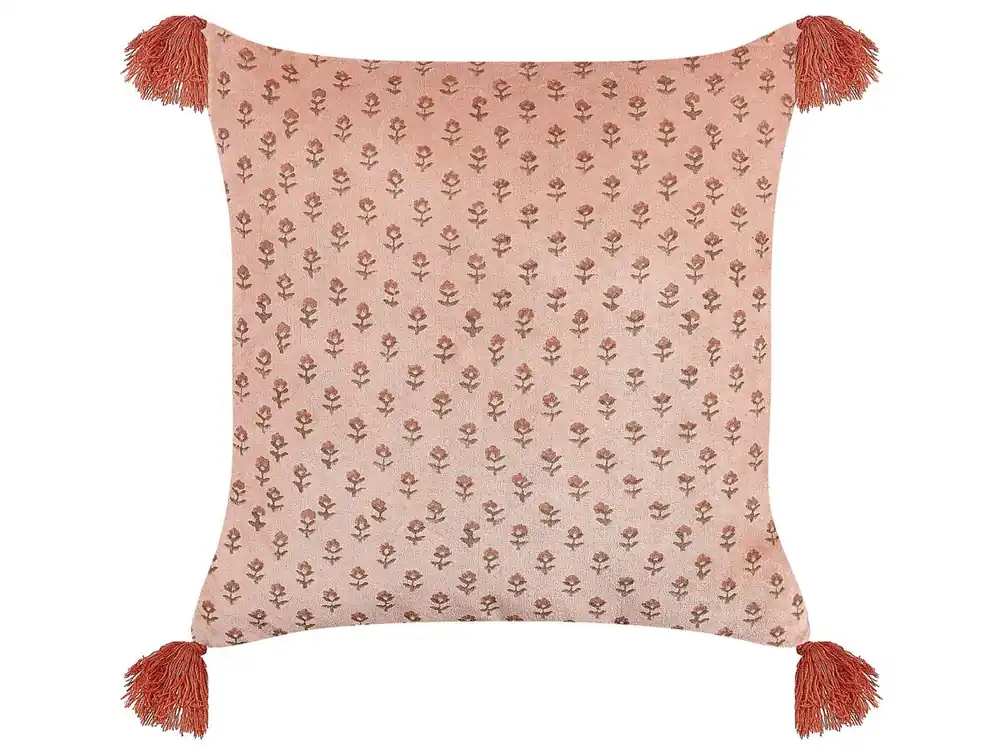 Cojín decorativo RUMHORA Terciopelo 45 x 45 cm Rosa Patrón floral - Textil