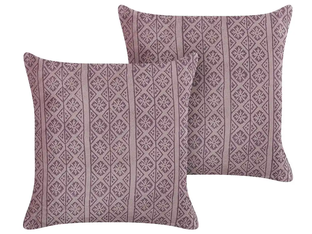 Conjunto de 2 cojines decorativos SILYBUM Terciopelo 45 x 45 cm Rosa Patrón geométrico - Textil