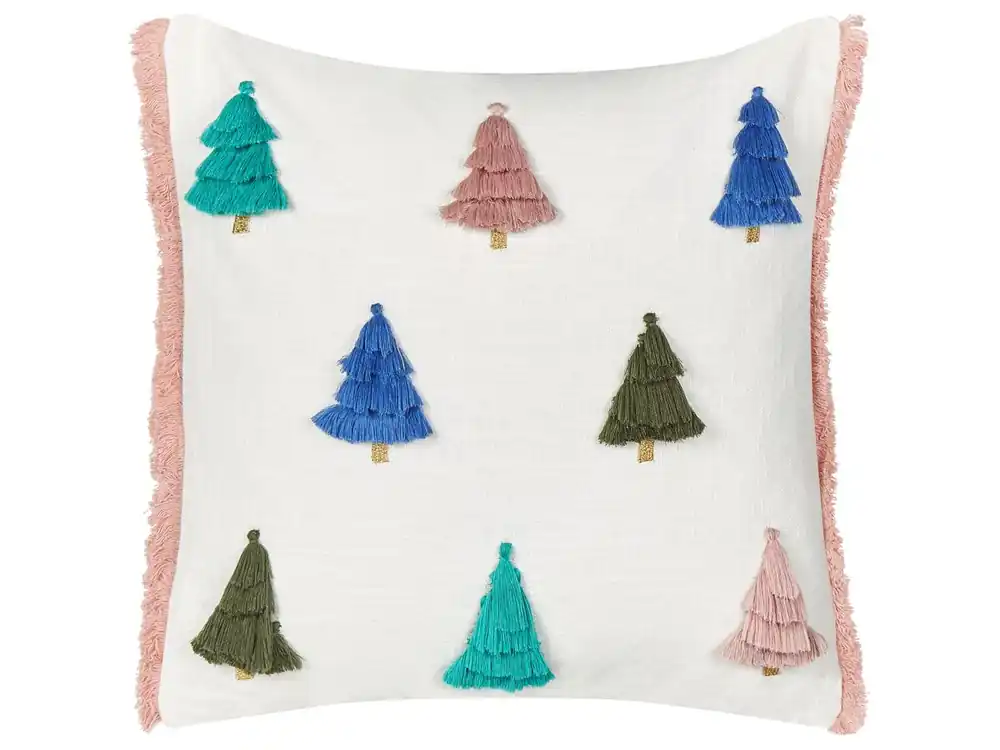 Cojín decorativo SKIMMIA Algodón 45 x 45 cm Blanco Patrón navideño - Textil