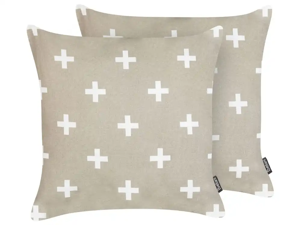 Conjunto de 2 cojines decorativos VELLEIA Algodón 45 x 45 cm Gris pardo Patrón geométrico - Textil