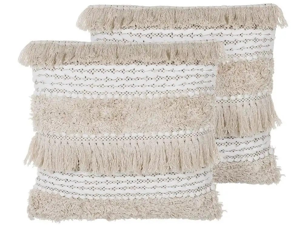 Conjunto de 2 cojines decorativos VILLUR Algodón 45 x 45 cm Beige A rayas - Textil