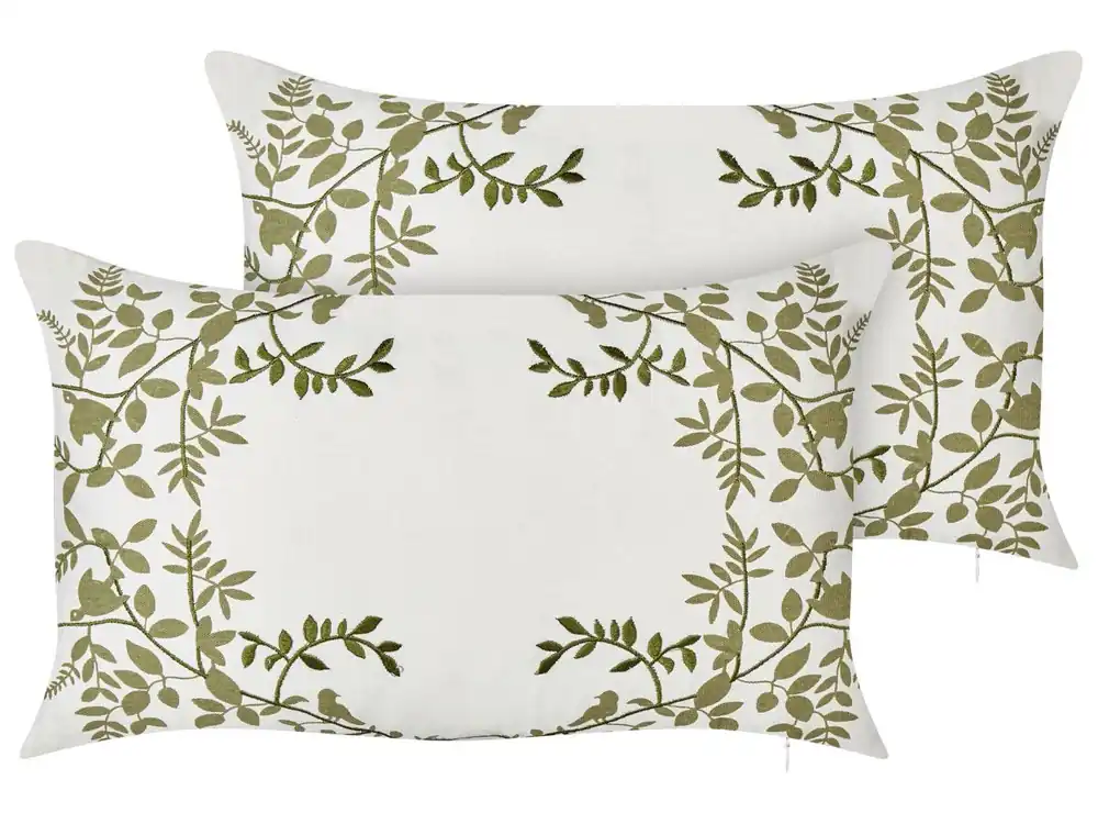 Conjunto de 2 cojines decorativos ZALEYA Algodón 30 x 50 cm Blanco Patrón floral - Textil