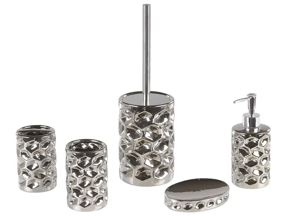 Conjunto de 5 accesorios de baño TIRUA Cerámica Plateado