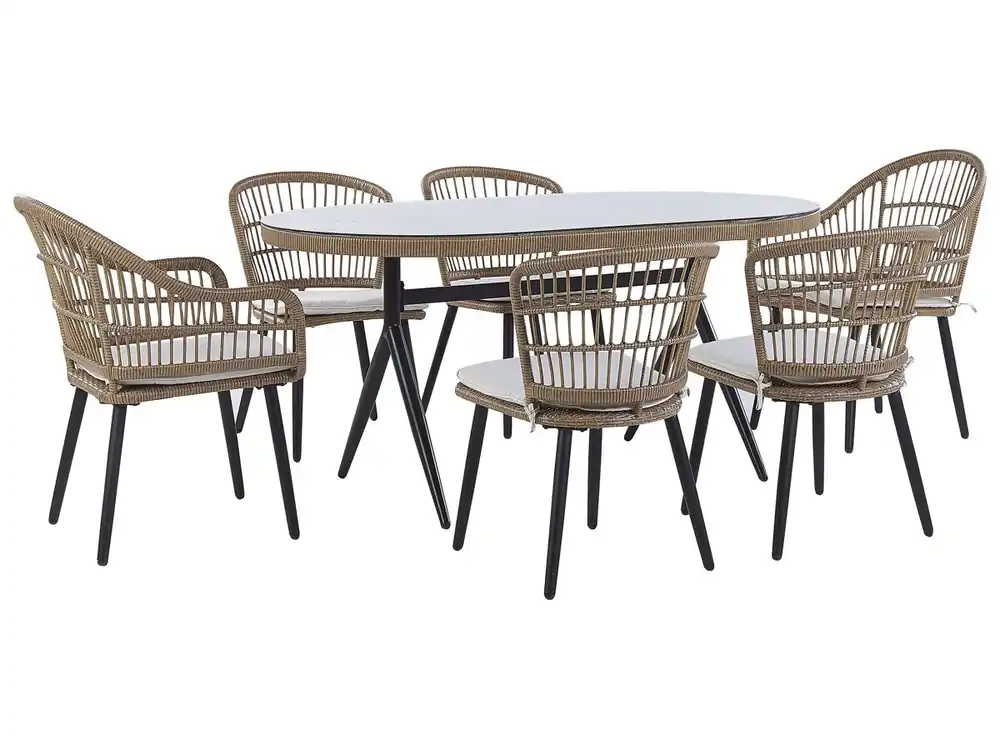 Conjunto de comedor exterior 6 plazas ALIANO II con cojines Beige - Jardín