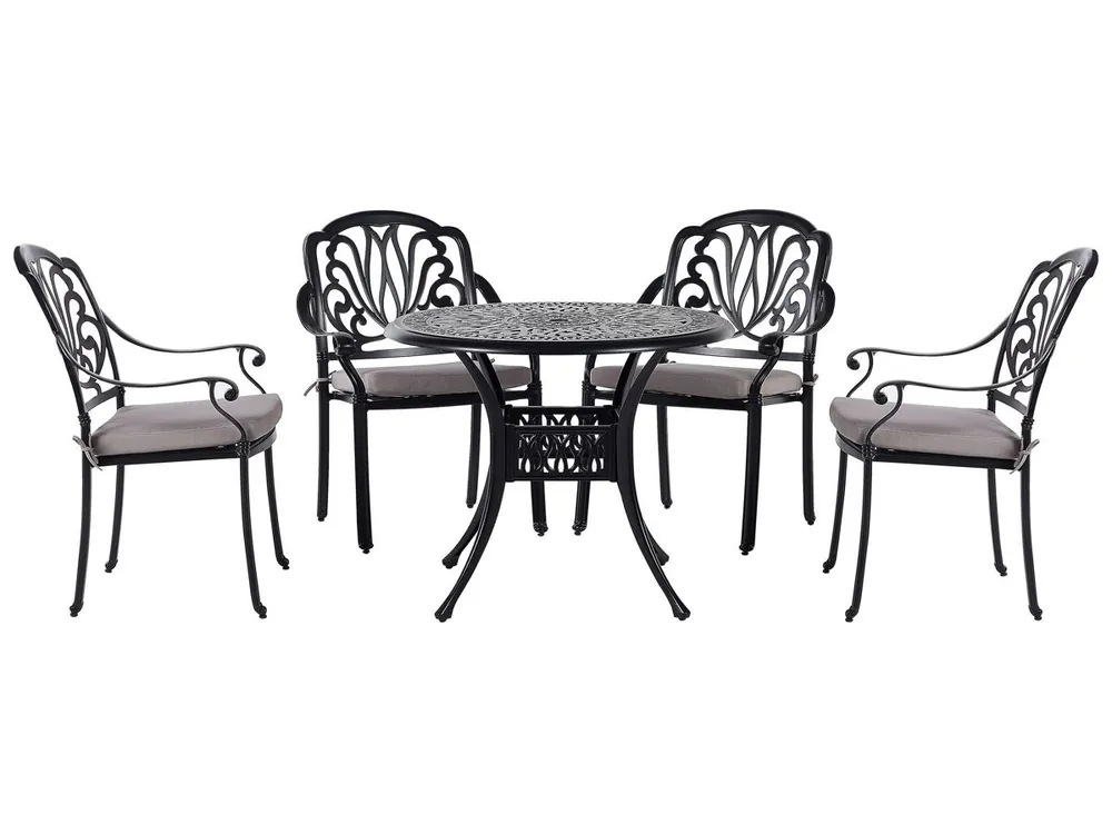 Conjunto de comedor exterior 4 plazas ANCONA con cojines Metal Marrón oscuro - Jardín