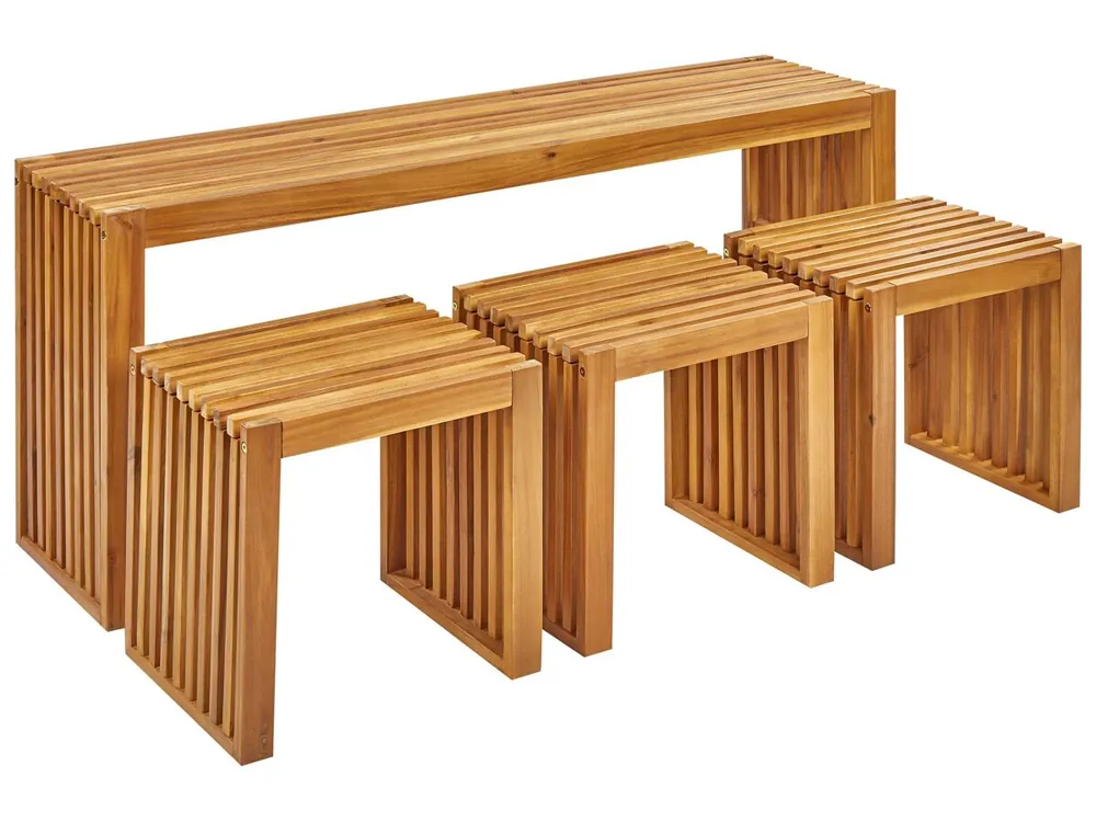 Conjunto de comedor exterior con taburetes 3 plazas BELLANO Madera de acacia Marrón - Jardín