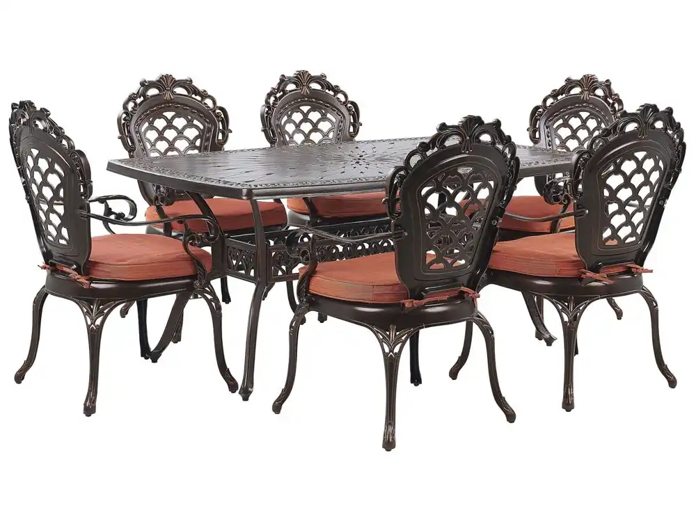 Conjunto de comedor exterior 6 plazas LIZZANO con cojines Metal Marrón oscuro - Jardín