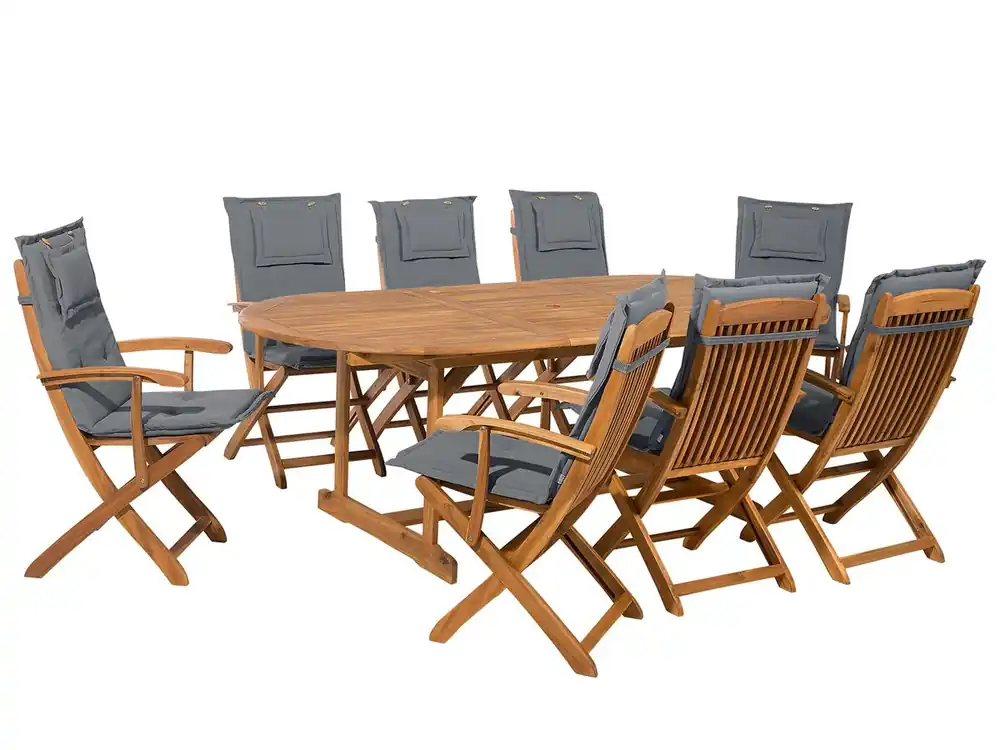 Conjunto de comedor exterior 8 plazas MAUI con cojines Madera de acacia Gris - Jardín