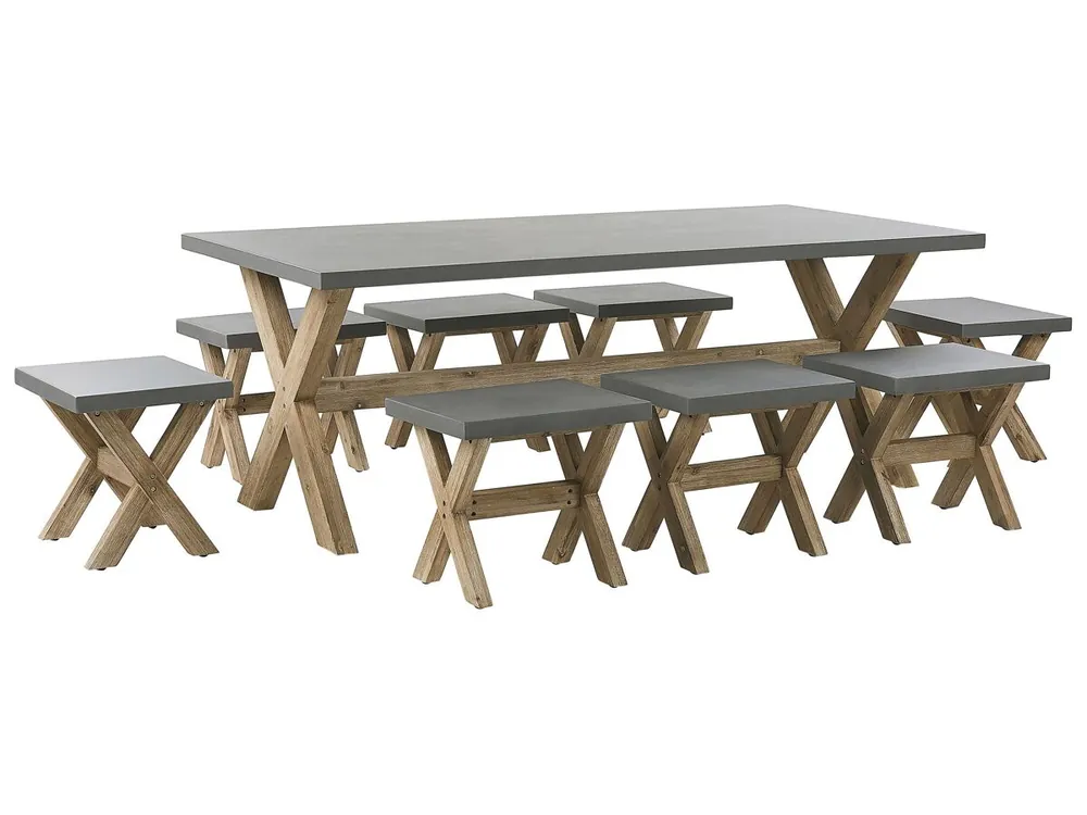 Conjunto de comedor exterior con taburetes 8 plazas OLBIA Cemento Gris - Jardín