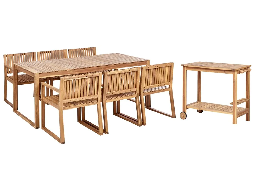 Conjunto de comedor exterior con carrito de cocina 6 plazas SASSARI II Madera de acacia certificada Marrón claro - Jardín