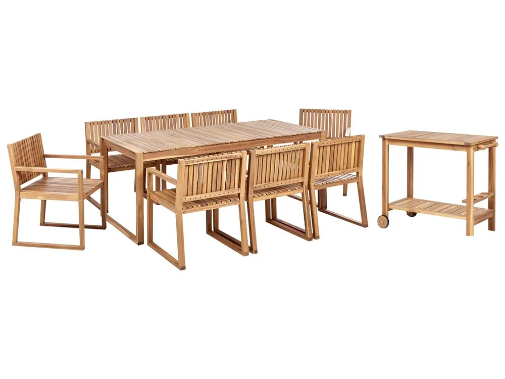 Conjunto de comedor exterior con carrito de cocina 8 plazas SASSARI II Madera de acacia certificada Marrón claro - Jardín