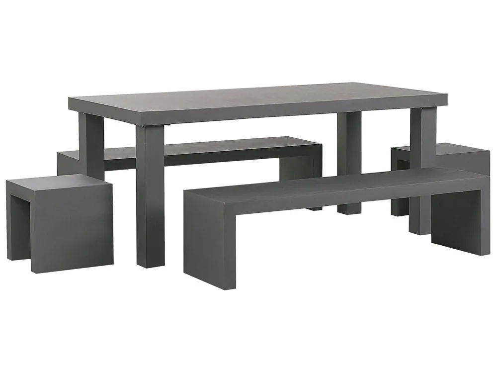Conjunto de comedor exterior con bancos y taburetes 6 plazas TARANTO Cemento Gris - Jardín