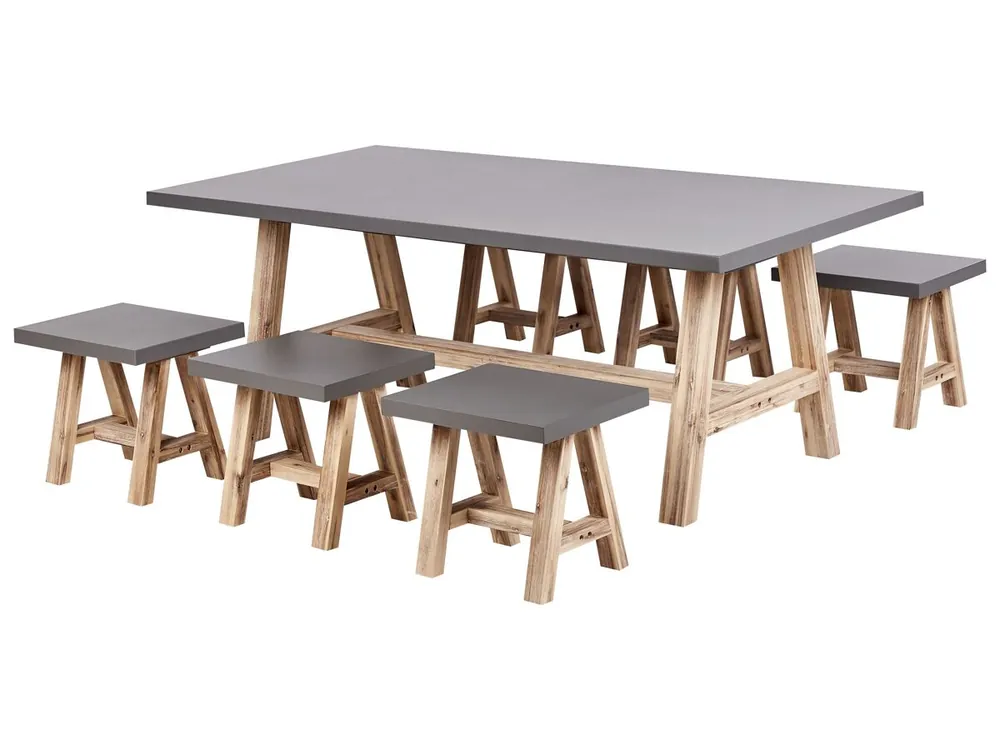 Conjunto de comedor exterior con taburetes 6 plazas TONNARE Cemento Gris - Jardín