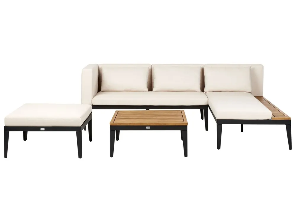 Conjunto de jardín con mesa y otomana 3 plazas BRACCIANO Izquierda Madera de acacia certificada Beige claro