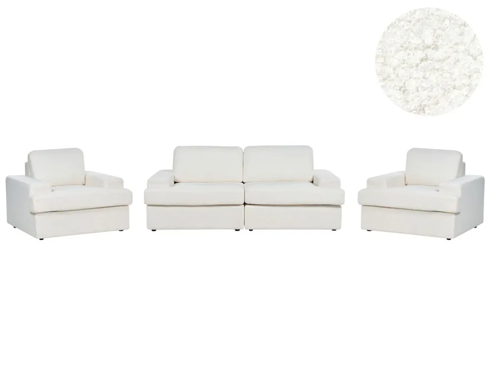Conjunto de sala de estar ALLA Bouclé Blanco crema 5 plazas - Sofás sillones puffs