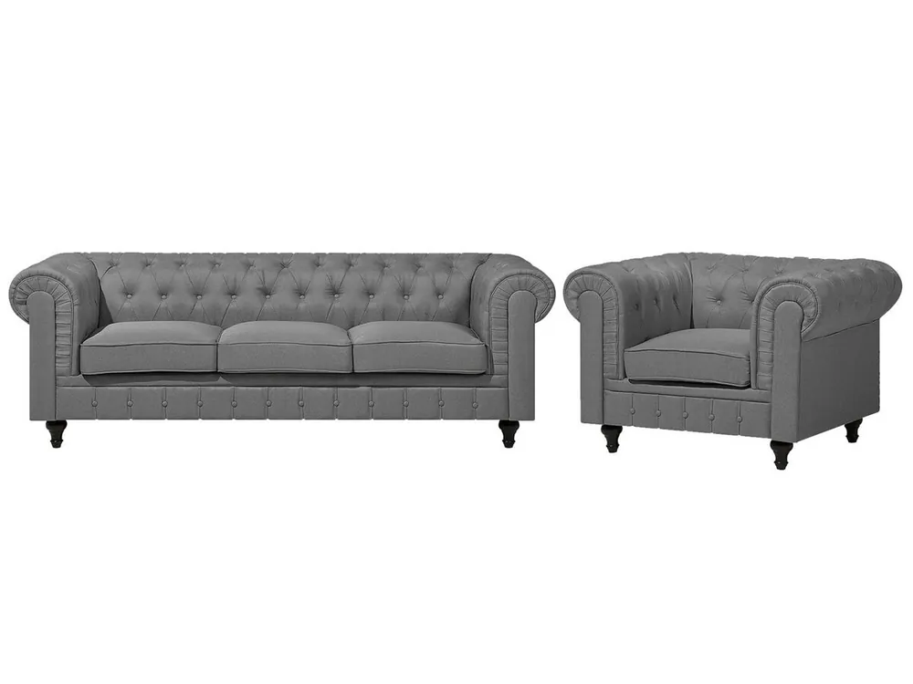 Conjunto de sala de estar CHESTERFIELD Tela Gris claro 4 plazas - Sofás sillones puffs